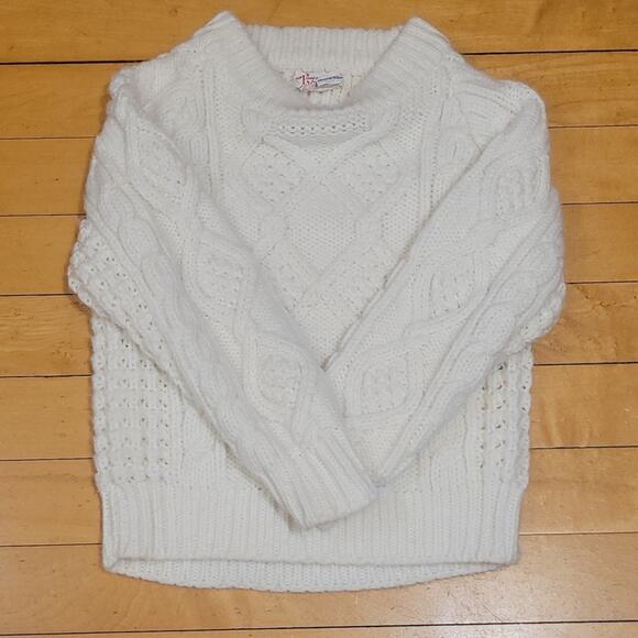 Vintage White Chunky Cable Knit Kids Sweater Size Small 4/5 Made in USA - Picture 3 of 8